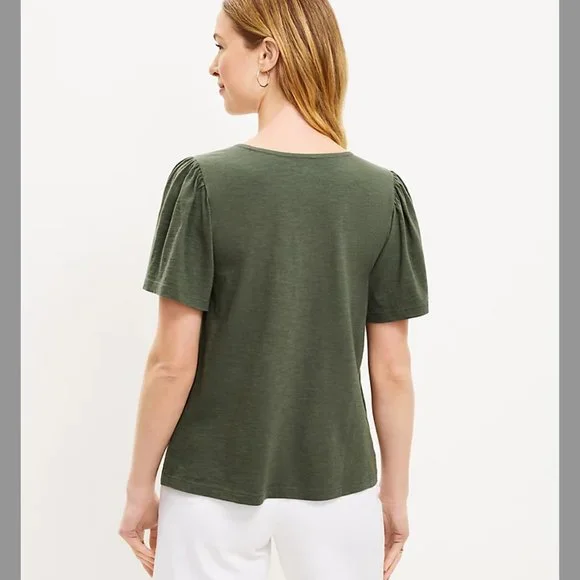 NWT LOFT Crochet Yoke Flutter Sleeve Top M - Picture 3 of 6